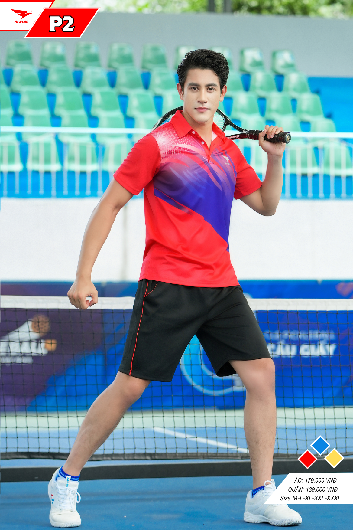 Áo cầu lông Pickleball tenis Nam Hiwing P2 Màu Đỏ